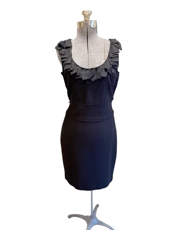 Taylor Black Sleeveless Ruffle-Trim Mini Dress‎