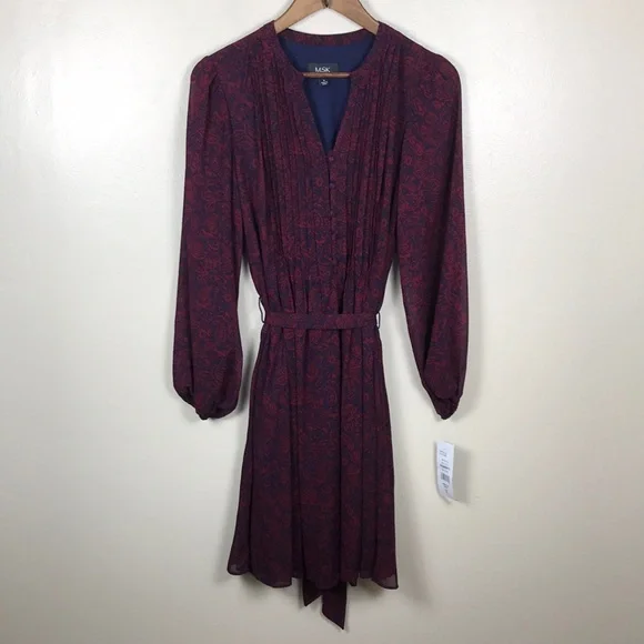 MSK Women's 8 Beet Red Paisley Fit & Flare Dress‎ Whimsigoth Goth Cocktail NEW