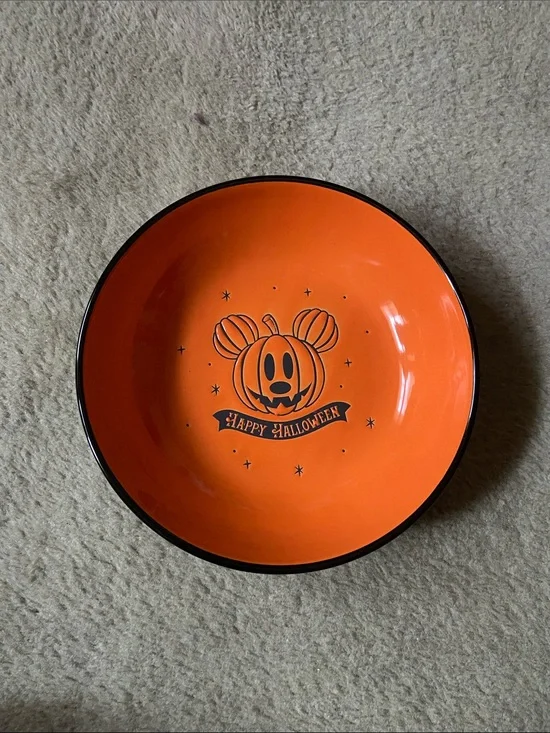 Festive Orange Halloween Serving Bowl with Black Accents