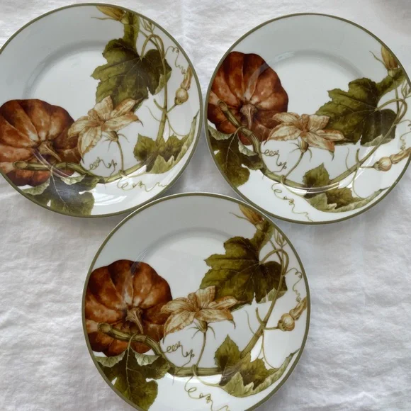 Williams Sonoma Botanical Pumpkin Salad Dessert Plates 8.5” diameter (Set of 3)