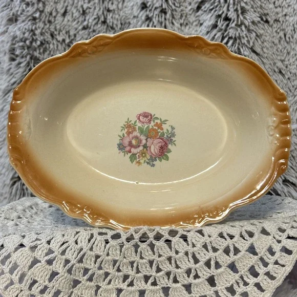 Homer Laughlin Vintage China Bowl Virgina Rose‎ 40's Floral Scalloped Edge USA