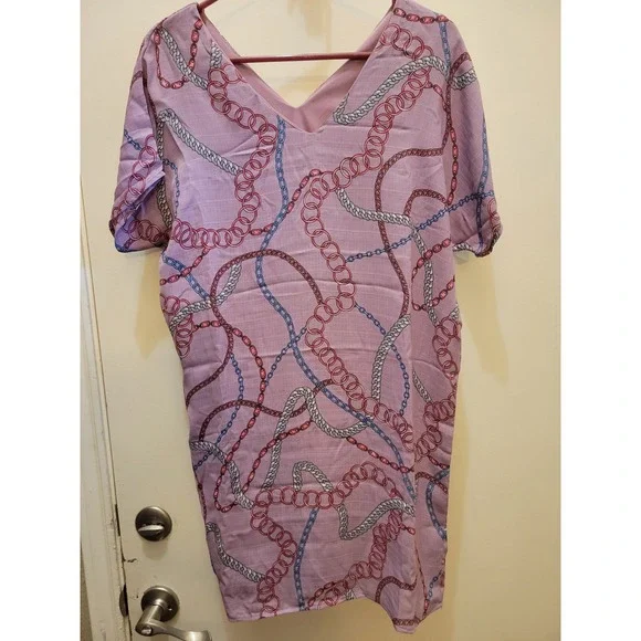 MTS Lilac Chain Print V-Neck‎ Shift Mini Dress Made in USA D1237 Small 209