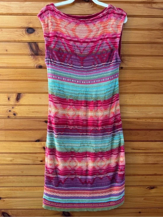 Lauren Ralph Lauren Knit Midi Dress L Funky Boho Southwestern Colorful Linen