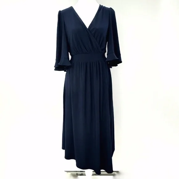 Eliza J Faux Wrap Dress Flutter Sleeve Elastic Waist V-Neck Surplice Bodice 10