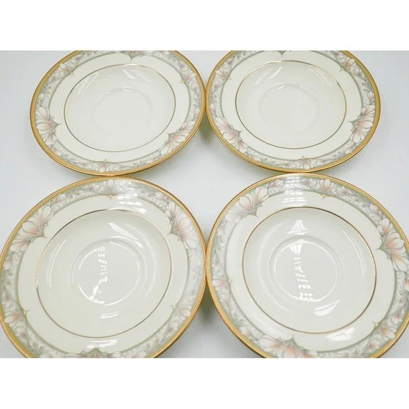 Noritake Barrymore 9737 Bone China Saucers Set of 4 Gold Trim Floral Japan 6in