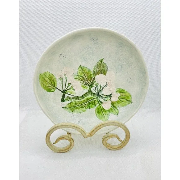 SALTMARSH Pottery Dartmouth, MA Apple Blossom Hanging Bowl Green Wall Decor