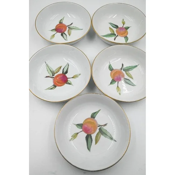 Royal Worcester Evesham Gold Fruit Bowls Set of 5 Fine Porcelain Peach England