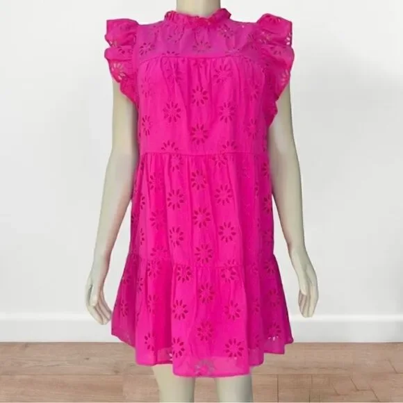 NWOT Women's Fuchsia‎ Pink Eyelet Spring/Summer Babydoll Dress Size Medium