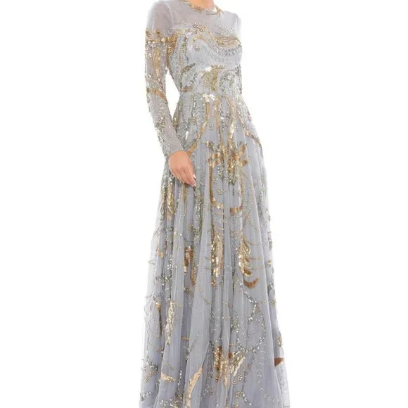 NWT MAC DUGGAL MOTHER OF THE BRIDE EMBELLISHED‎ SEQUIN PLATINUM DRESS 5217