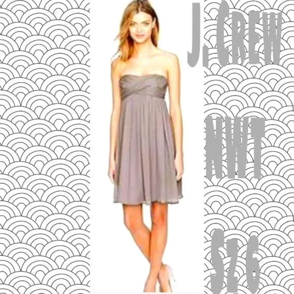 NWT J. Crew 100% Silk Grey Mini Formal👗 Sz 6