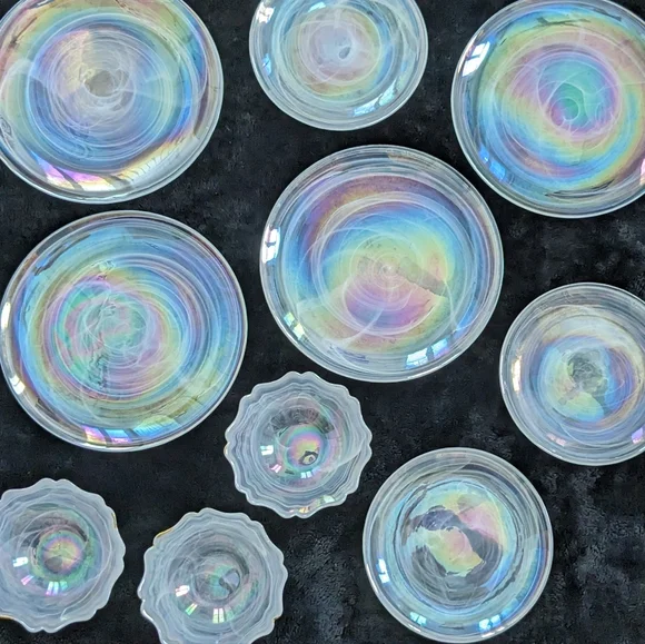 Artistic Accents Turkish Iridescent Swirl Pearl Glass 10 Pieces Plates and Bowls