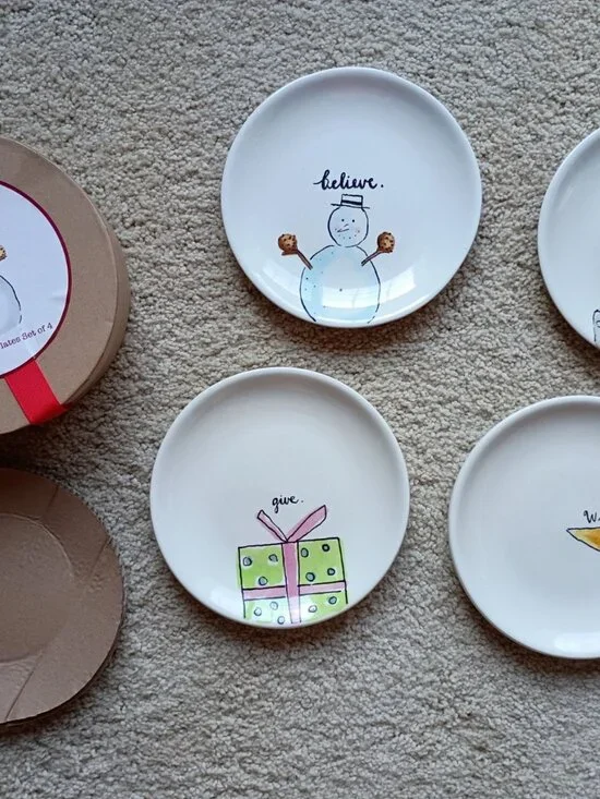 Rae Dunn Magenta Christmas Set of 4 Holiday Snack Plates 6