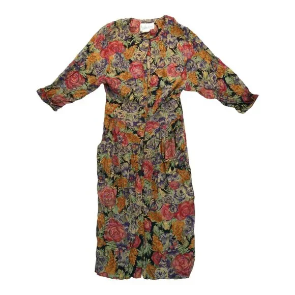 Piccalino Petites Womens Dress 6P Multicolor 3/4 Sleeve Floral‎ Print Vintage