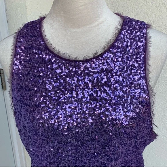 ALI RA. Amethyst/Purple Sleeveless Sequence Dress. Zipper closure.‎ Midi.