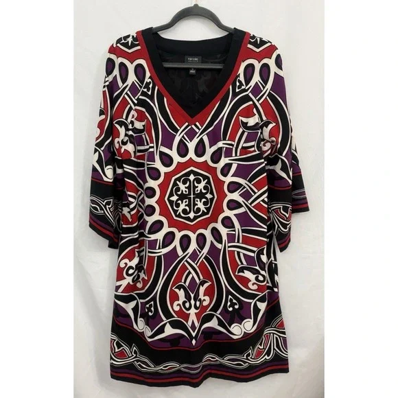 Nicole by Nicole Miller Dress Medallion Bandana Pattern‎ 3/4 Sleeve Womens Sz 14
