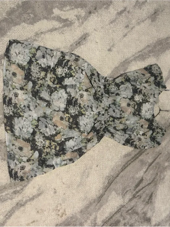 Xhilaration Black Floral Chiffon Tunic with Pale Floral Print