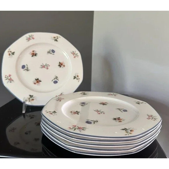 Wedgwood Ivory China 6 Octagon Salad Plates Springtime Vintage Pattern
