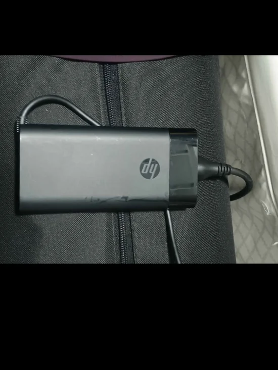 HP Black Rectangular Laptop Power Adapter with Integrated Cable