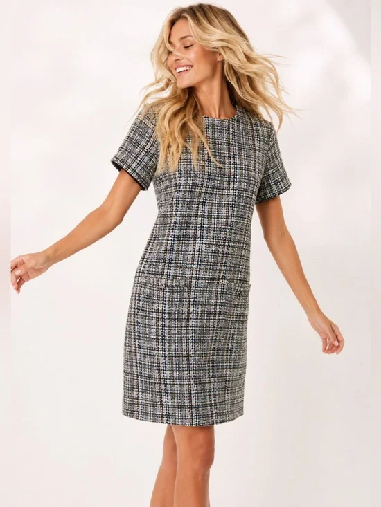 Ann Taylor Petite Tweed Mini Dress Quiet Luxury Old Money Parisian Scandi Preppy