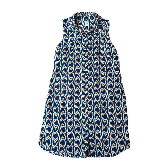 Cabi Heart Chain Tunic Shirt Dress Womens Blue Geometric‎ Sleeveless SIZE Medium