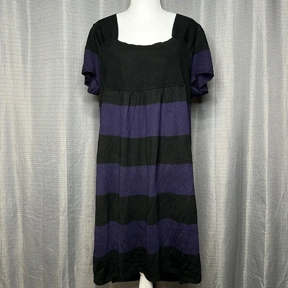 WISHES WISHES WISHES PURPLE BLACK STRIPED DRESS SIZE 2X