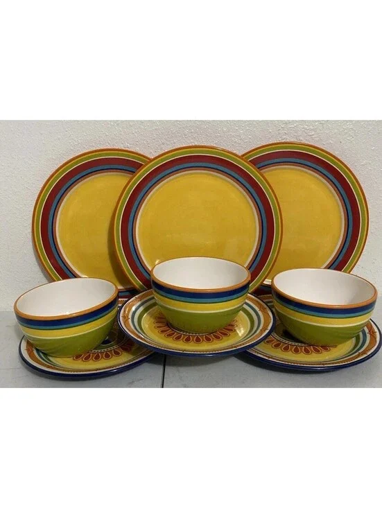 Pier One Dish Set Of 19 (3) 5 1/2 Bowls,(9) 8 3/4 Plates,(3) 10 3/4 Plates