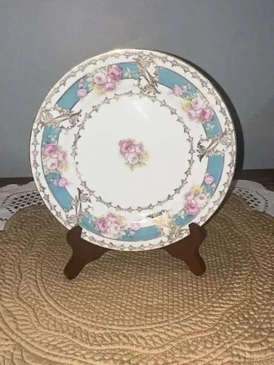 Imperial Crown China Austria Vintage Floral Salad Plate with Blue and Gold Trim