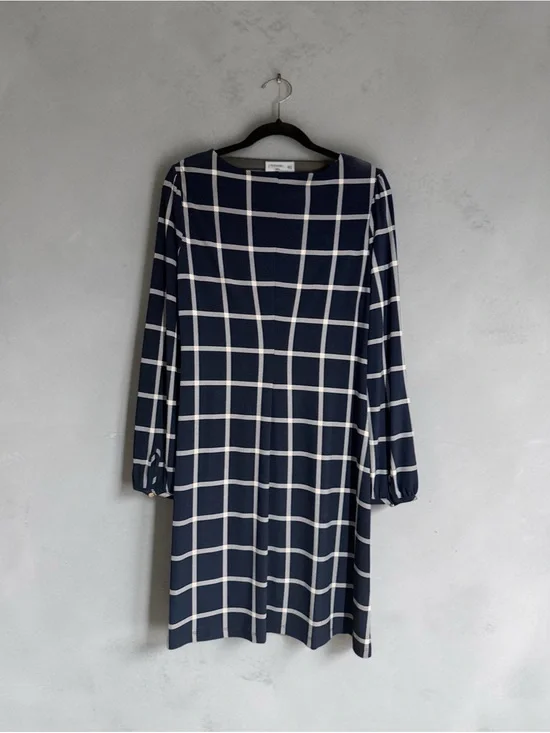 Tommy Hilfiger Navy Windowpane Plaid Shift Dress Size 12 Long Sleeve