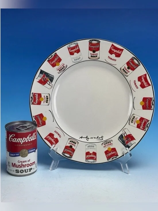 Set of 6 ANDY WARHOL POP ART CAMPBELL’S SOUP Cans 10.5” White Dinner Plate BLOCK