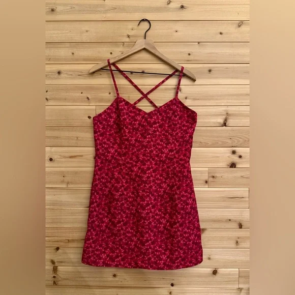 Y2K Express Large Pink Ditsy Floral Strappy Keyhole Mini Dress Romantic Party