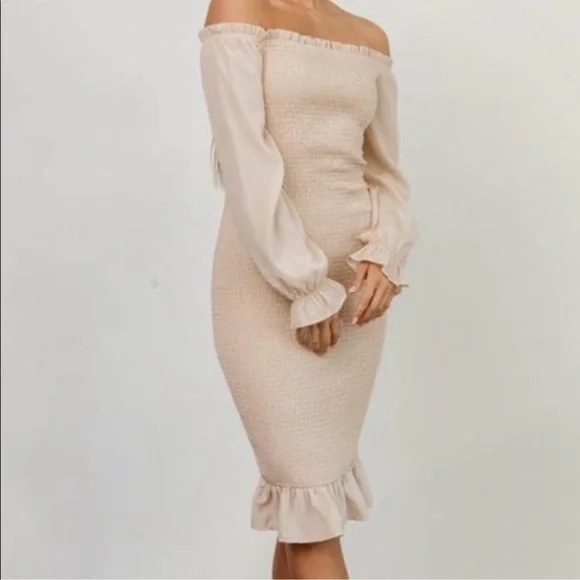 NWT baltic born esther smocked midi dress size x-small in‎ cream