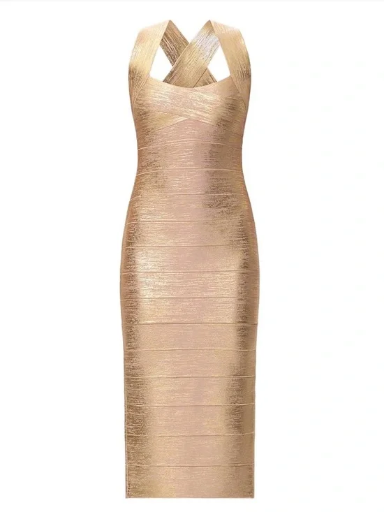 Hervé Léger Gold Bandage Dress Size M