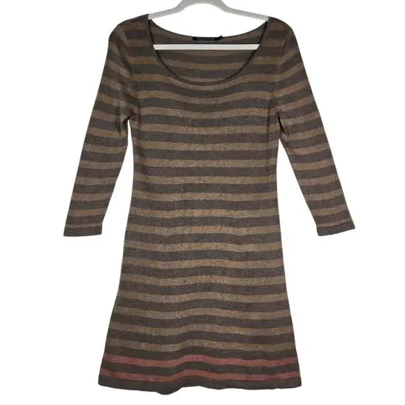 Peruvian Connection Dress Womens Small Brown Gray Striped Pima‎ Cotton Knit