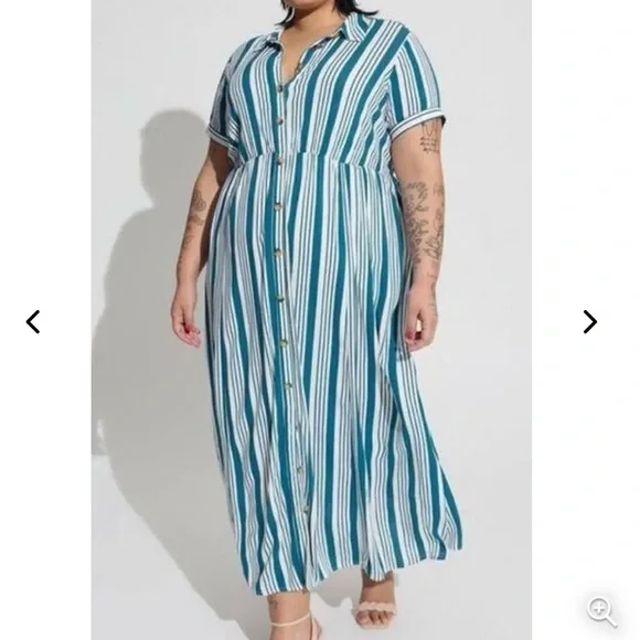 Torrid Maxi‎ Dress Striped Size 5X White Button Front Shirt Dress