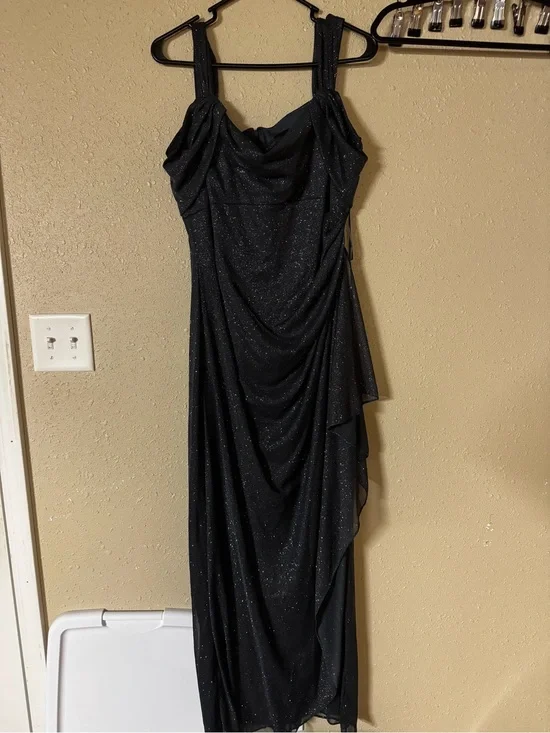 Alex‎ Evenings Black Sparkle Draped Evening Gown