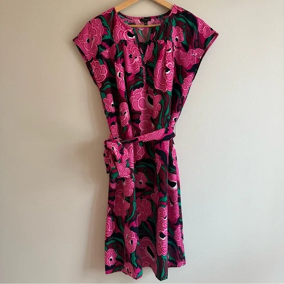 Talbots Sleeveless‎ Floral Sheath Dress w/ Belt Women’s M | Peony Print V‑Neck
