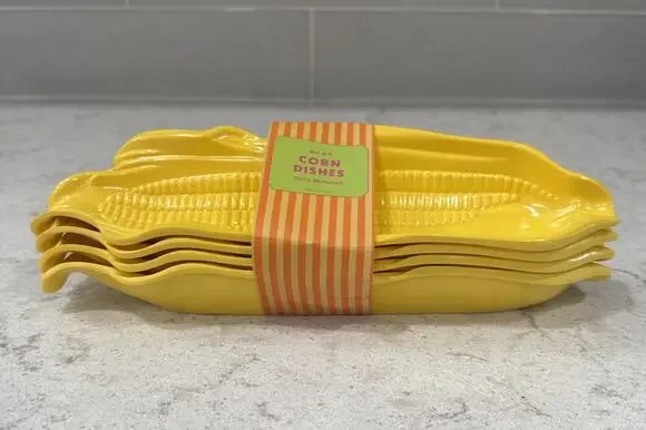 Set of 4 Corn on the Cob Trays Dishes Holders Yellow Heavyweight Melamine NEW