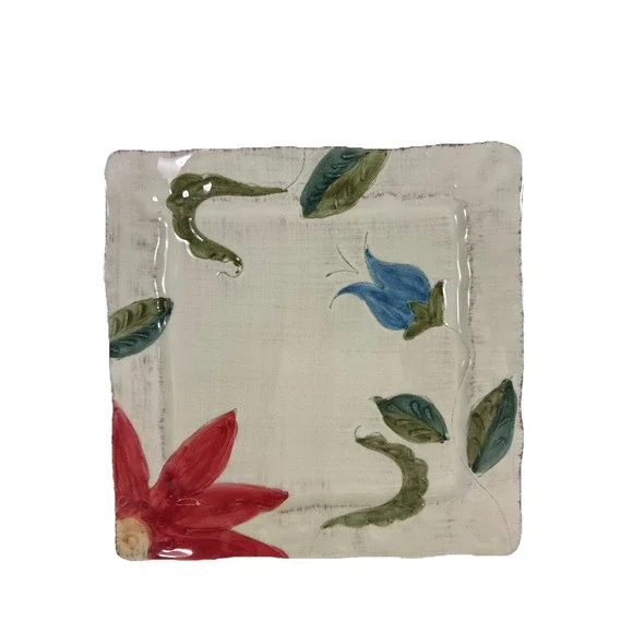 Artimino Portofino Square Plate Cream Red Blue Green Flowers 11