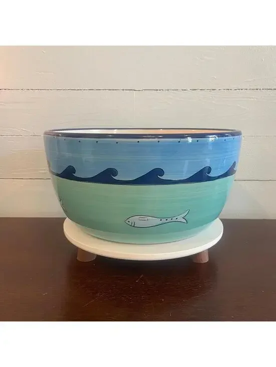 Blue Ceramic Fish Bowl - Brushes