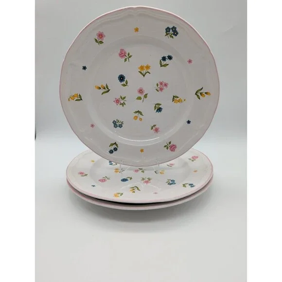 3 Vtg Brick Oven Stoneware Provencal Petite Fleur Dinner Plates Cottage Core