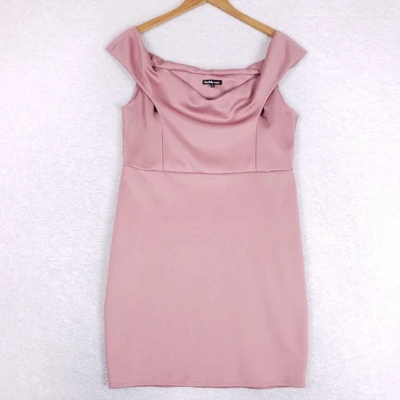 Charlotte Russe‎ Bodycon Dress Womens 1X Off Shoulder Cowl Neck Pink Clubwear
