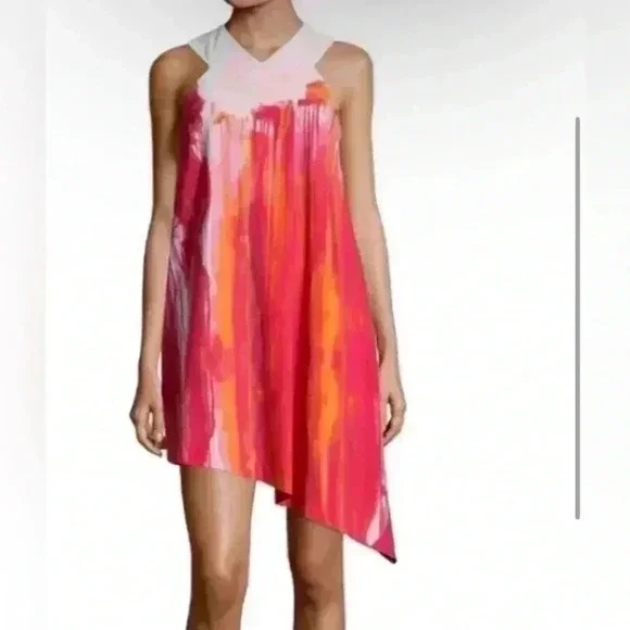 Rachel Roy Womens Abstract Print V Neck Sleeveless Asymmetrical Hem Dress Size S