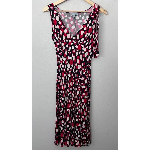 M Missoni Dress Womens 4 Black Red Polka Dot V Neck Jersey Midi Made in Italy