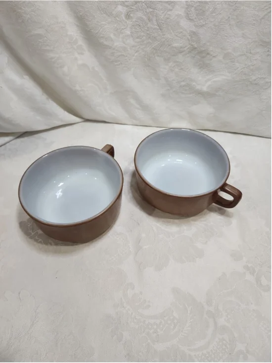 Vintage Oven Proof Fire King Brown And White Soup Bowls Anchor Hocking 5”X 2.5”
