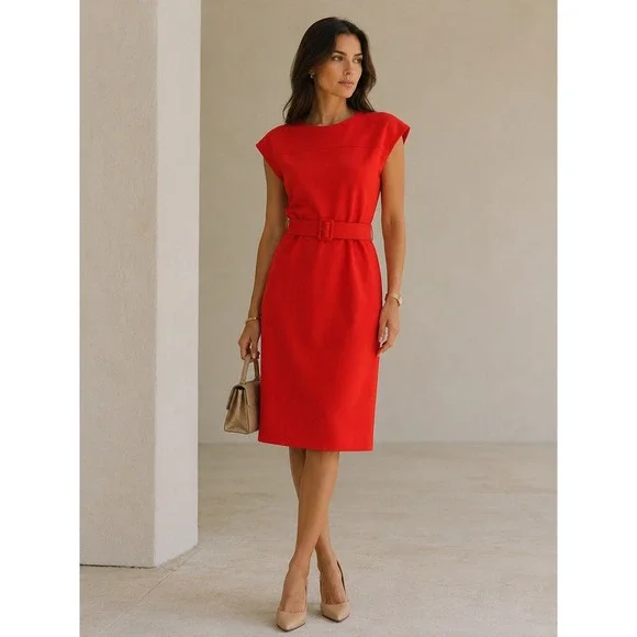 Calvin Klein‎ Belted Sheath Dress Women 2 Orange NEW CD2C1F2W Short Sleeve