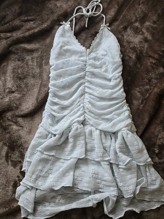 Light Blue Halter Ruffle Mini Dress