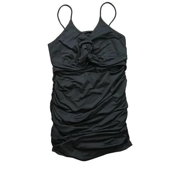 Unbranded Womens Cut Out Twist Knot Ruched Bodycon Mini Dress Size M Black Rayon