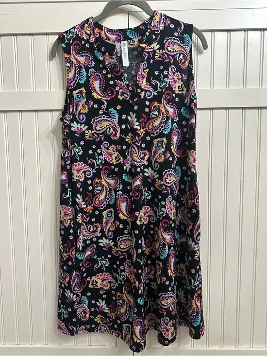 dear scarlett Sleeveless Black Paisley Swing Mini Dress Size S