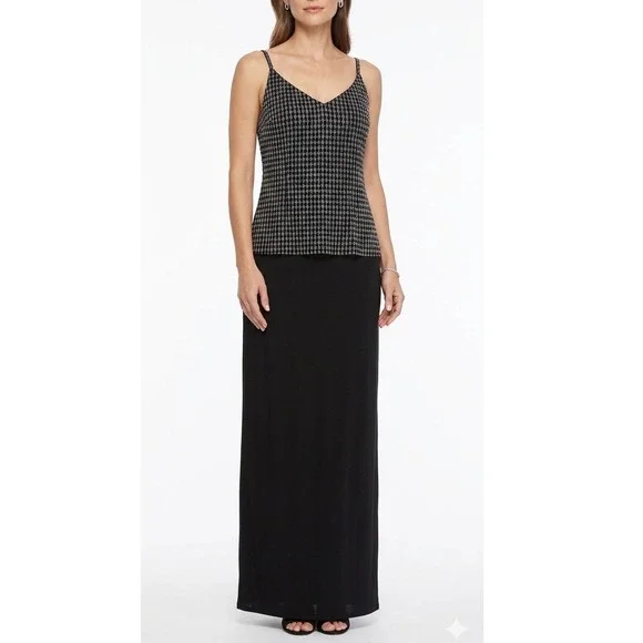 Alex Evenings Beaded‎ Formal Gown Size 12 Black Silver Spaghetti Strap Maxi