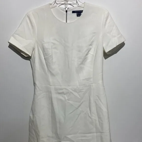 French Connection Womens White Short Sleeve‎ Sheath Dress Size 8 Exposed Zipper